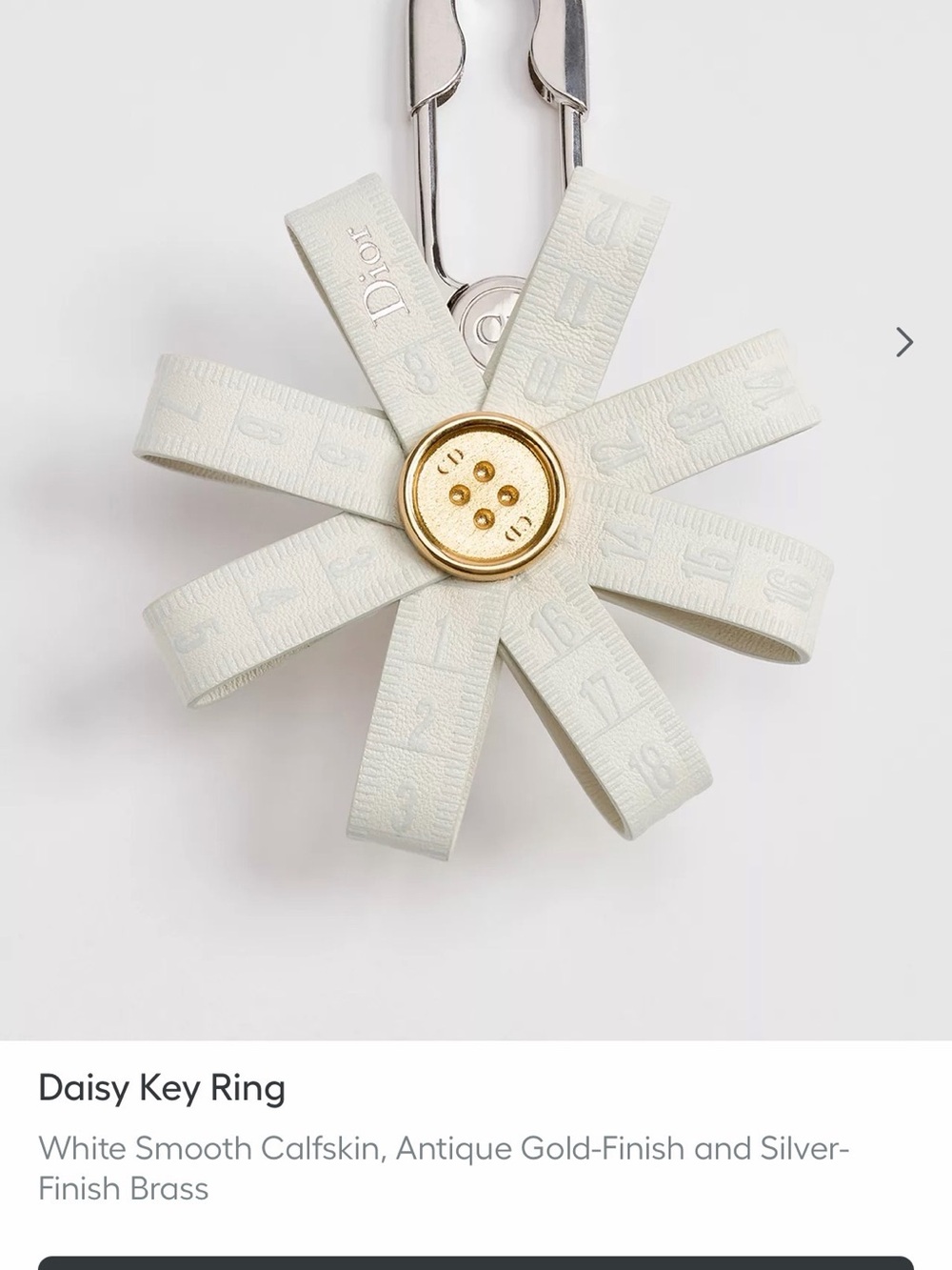 Dior White Daisy Key Ring with Gold Button Center